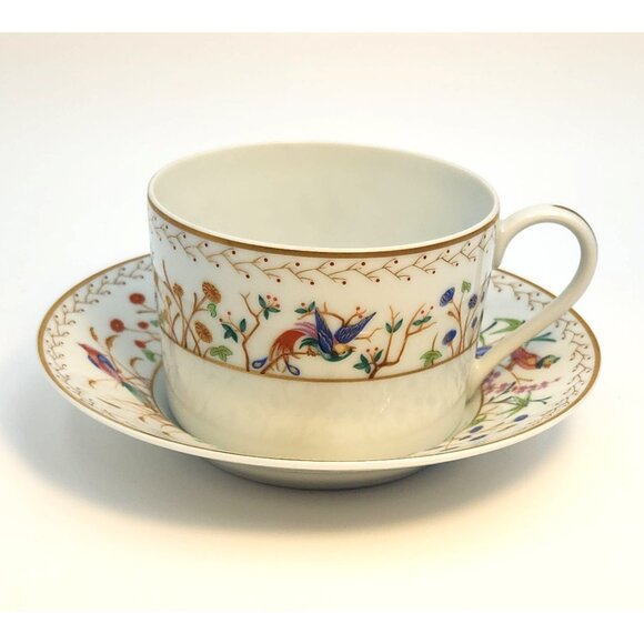 Tiffany & Co. Audubon Pattern Limoges France Flat Tea Cup & Saucer Gold Rim Hand - Picture 15 of 16